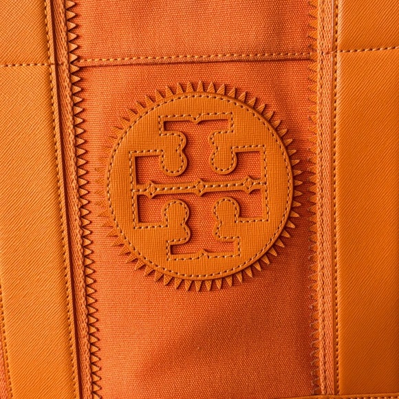 Tory Burch Ella Tote Bag Orange Medium Size - Picture 8 of 16